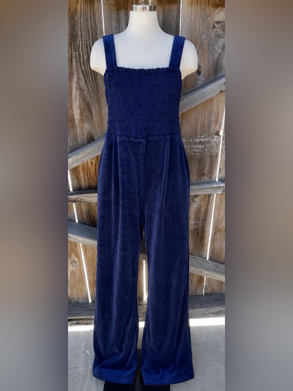Juicy Couture Velour Wide Leg Jumpsuit Blue Smocked Y2K Sleeveless Women’s X1